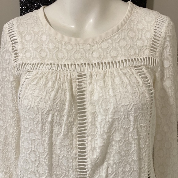 Rebecca Taylor Geo Clip Brocade Top Scoop Neck Shirt Blouse White Sz 4 - Picture 3 of 9